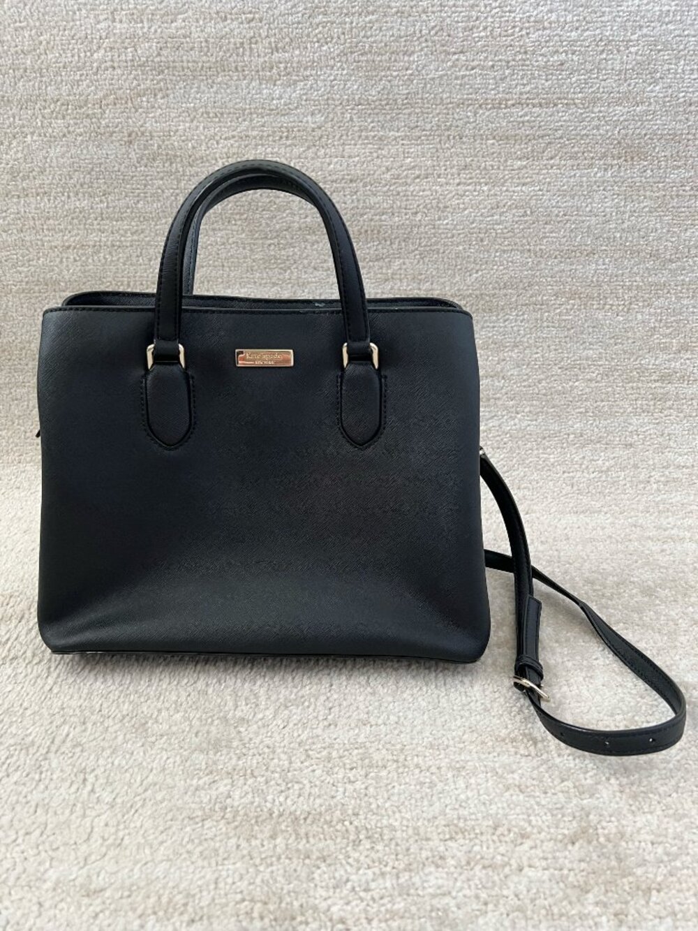 Kate Spade Laurel Way Evangelie Black Saffiano Leather Satchel Crossbody Bag